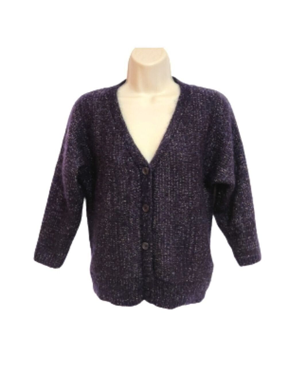 H&M Navy Gold Metallic Cropped Cardigan Medium